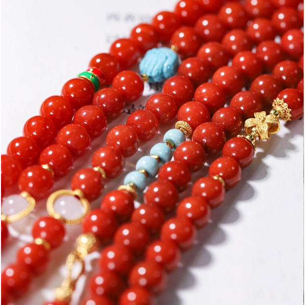 ✼• Elegant •✼天然南部産レッドアゲート  ターコイズ マルチ ストランド ネックレ