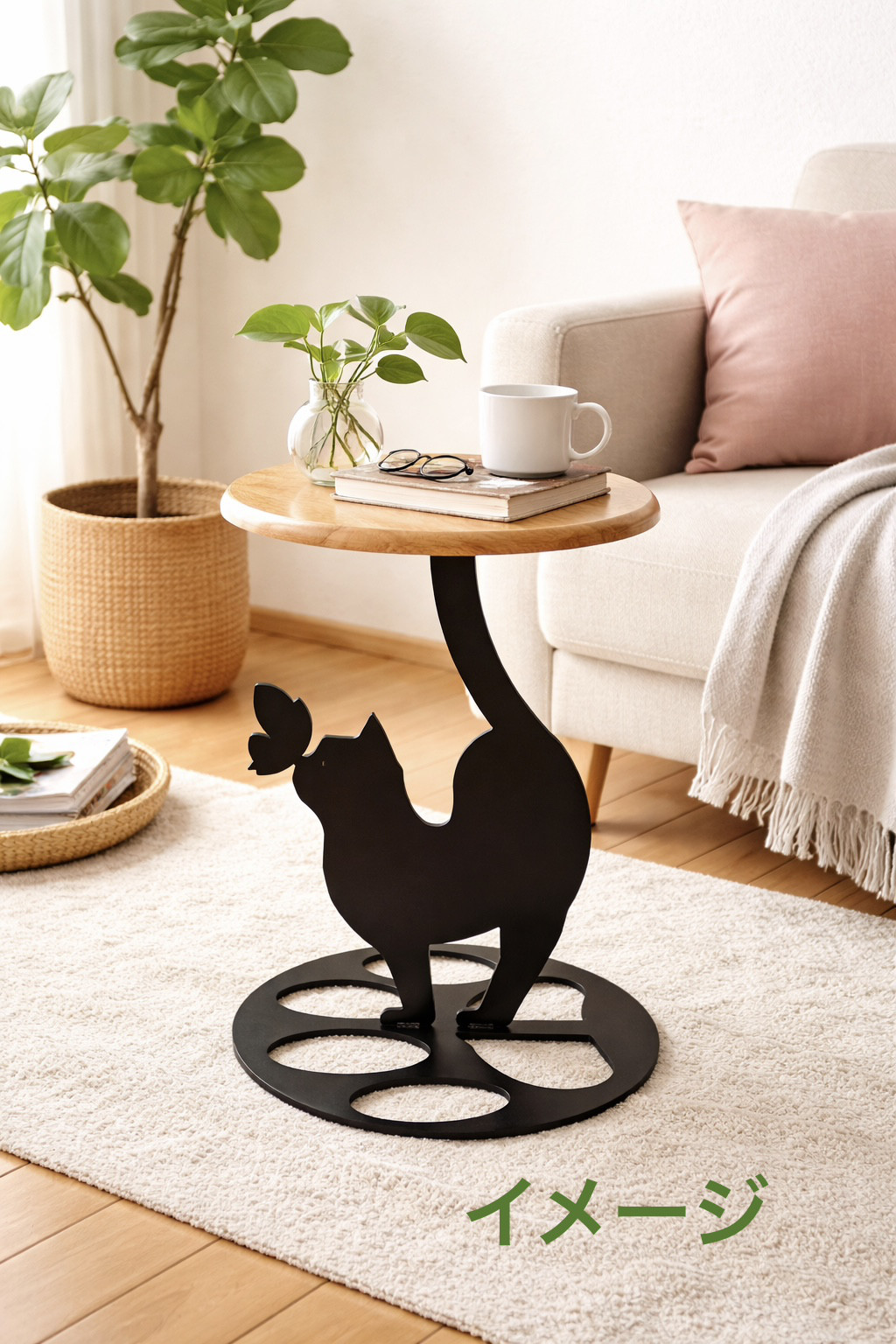 ⭐︎スチール サイドテーブル(ハナに蝶)  猫　シルエット　家具　インテリア　雑貨