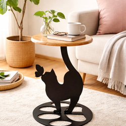 ⭐︎スチール サイドテーブル(ハナに蝶) 猫 シルエット 家具