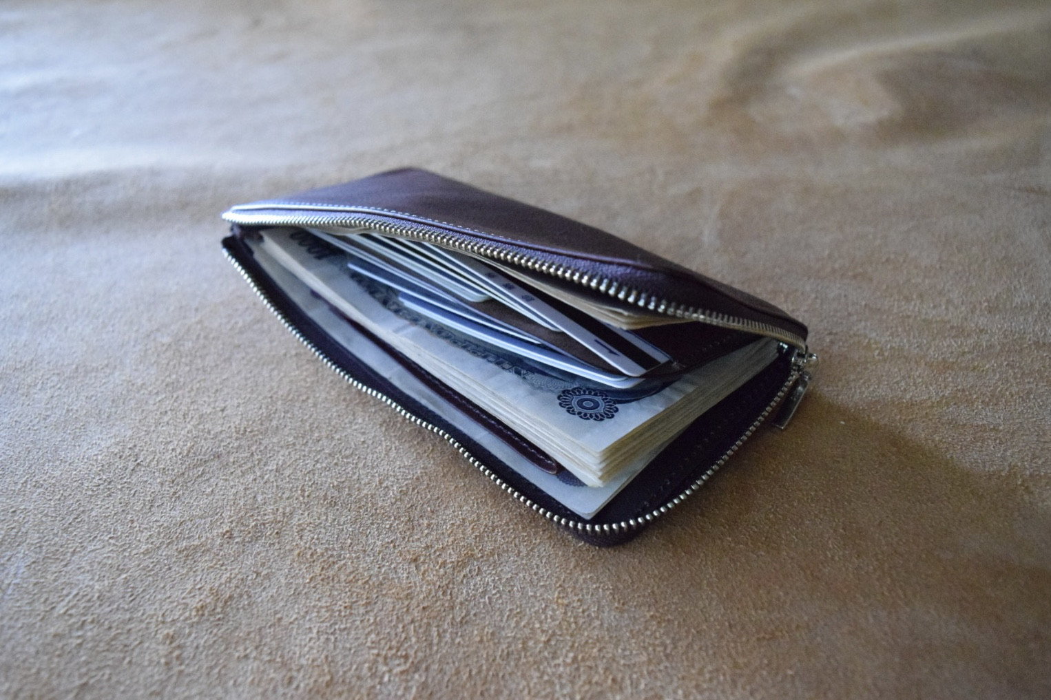 高級イタリアンレザー 小さいL字長財布 コニャック