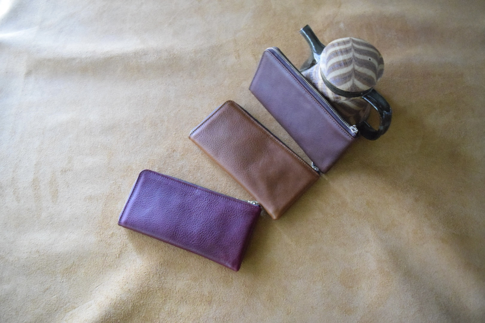 高級イタリアンレザー 小さいL字長財布 コニャック