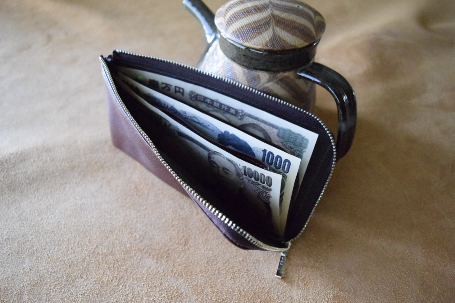 高級イタリアンレザー 小さいL字長財布 コニャック