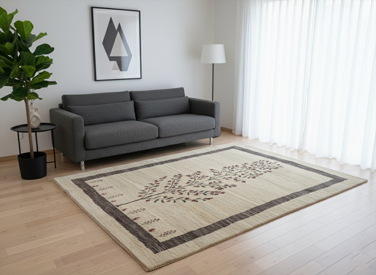 ペルシャ  ギャッベ　リビング敷き　ダイニング敷き　ラグ　250x205cm　生命の木　ヤギ　羊　RJ15535