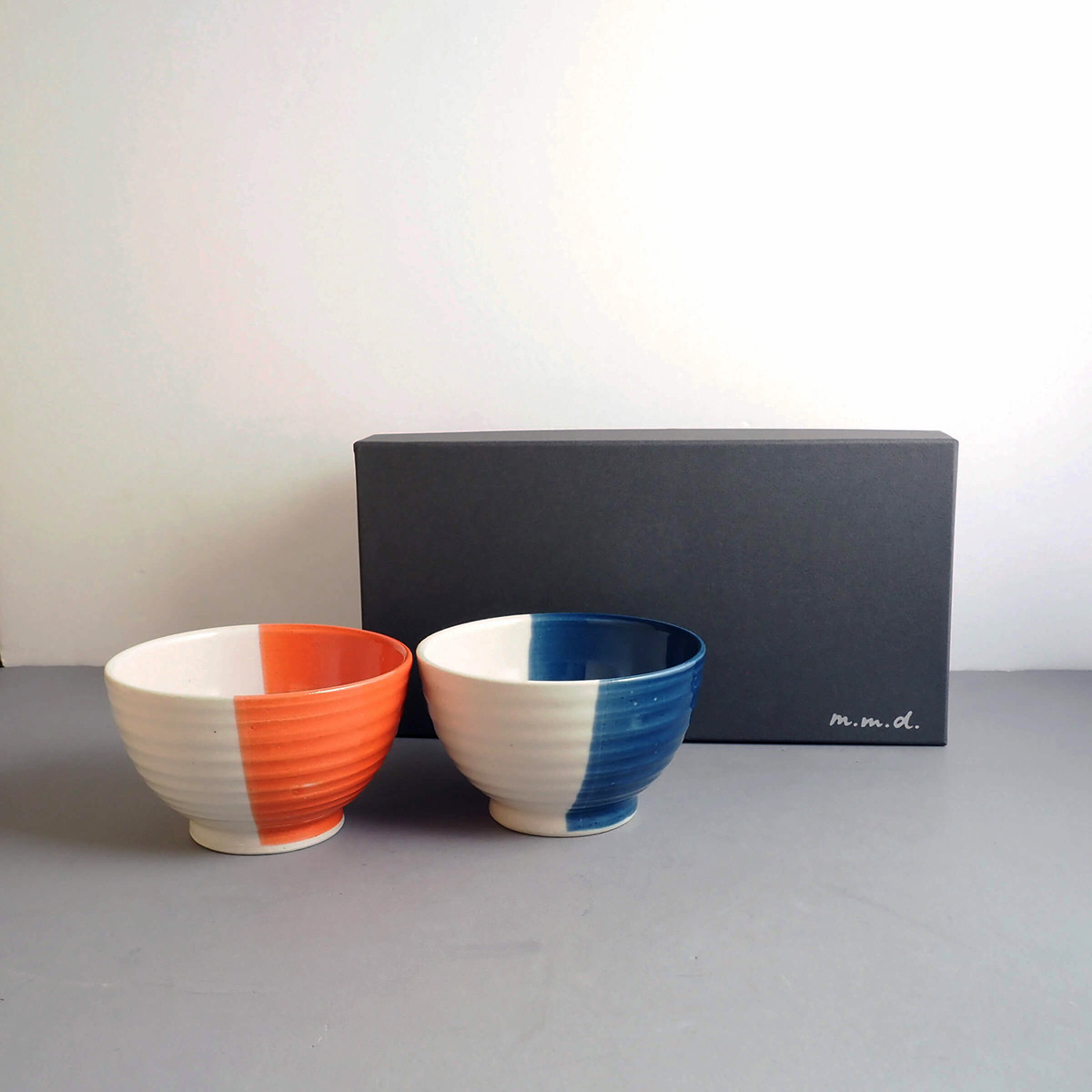 rokurome 飯碗ペアセット / true colors line / 瀬戸焼 / ろくろ目（ギフトボックス付き）