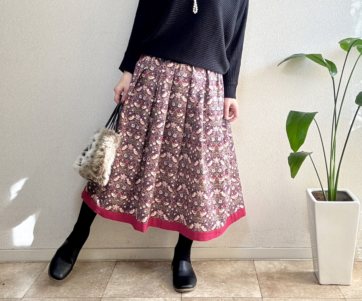 ウィリアムモリス Strawberry Thief へムカラースカート（ローズピンク）再販＊受注製作＊ 10,360円