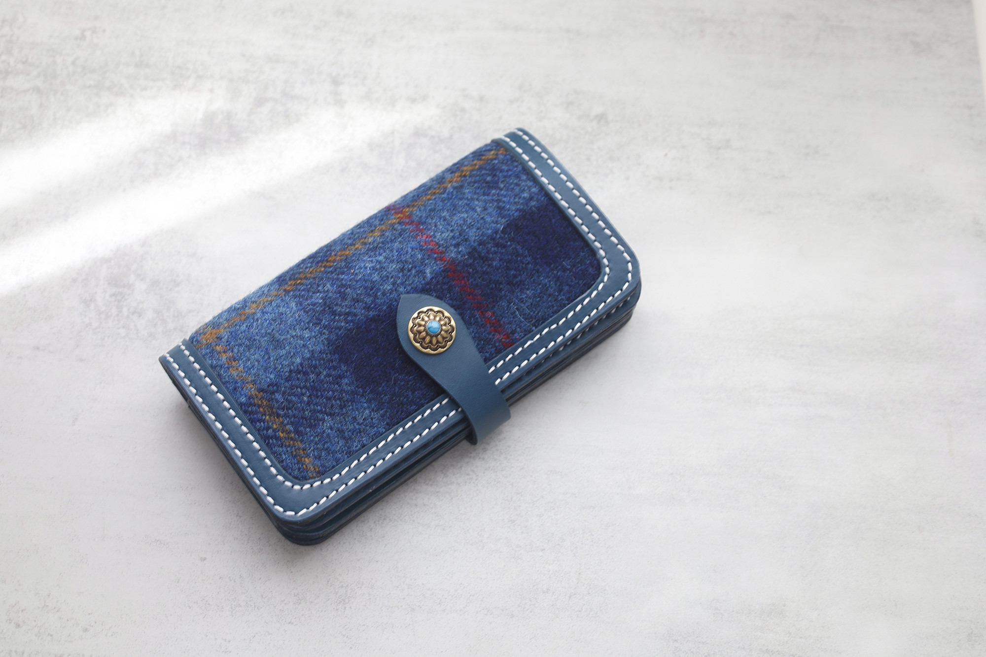 「ウール×革の組み合わせ」长財布｜模块式インナー・多機能デザイン