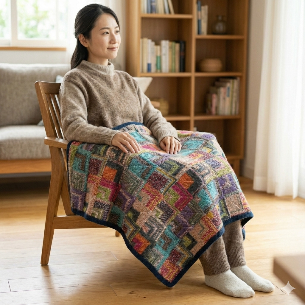 ドミノ編みのブランケット ひざ掛け　おくるみ 手編み　OPAL