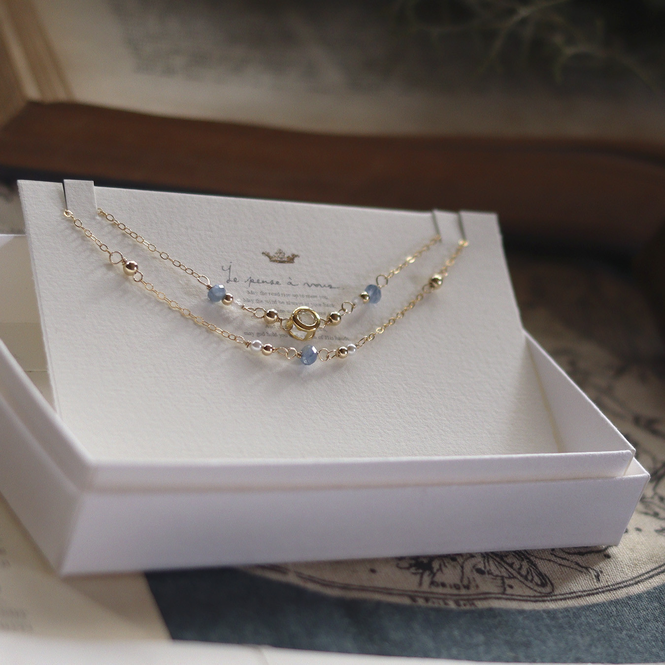 カイヤナイト×トパーズ/Candy charm 14KGF 2連Bracelet