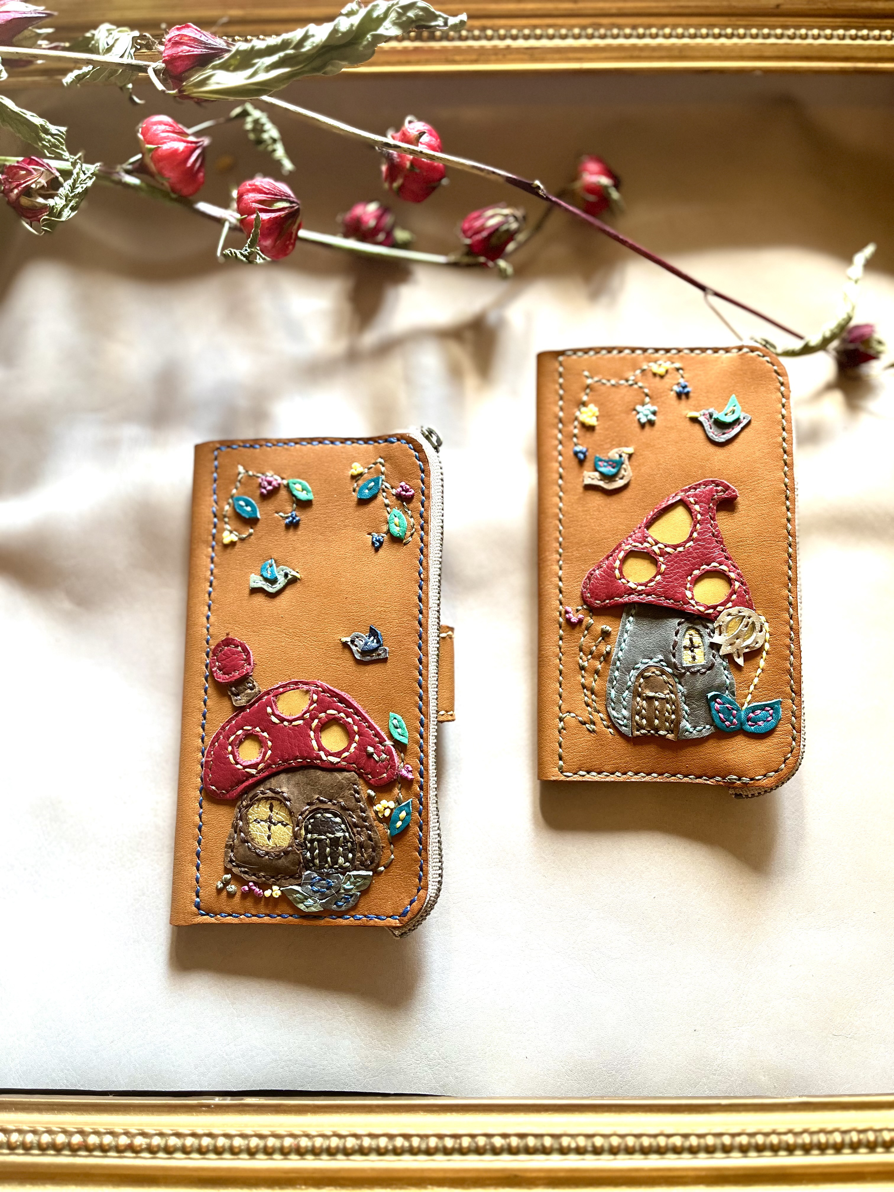 一期一会　手帳スマホケース　iPhoneケース　Androidケース　キノコ