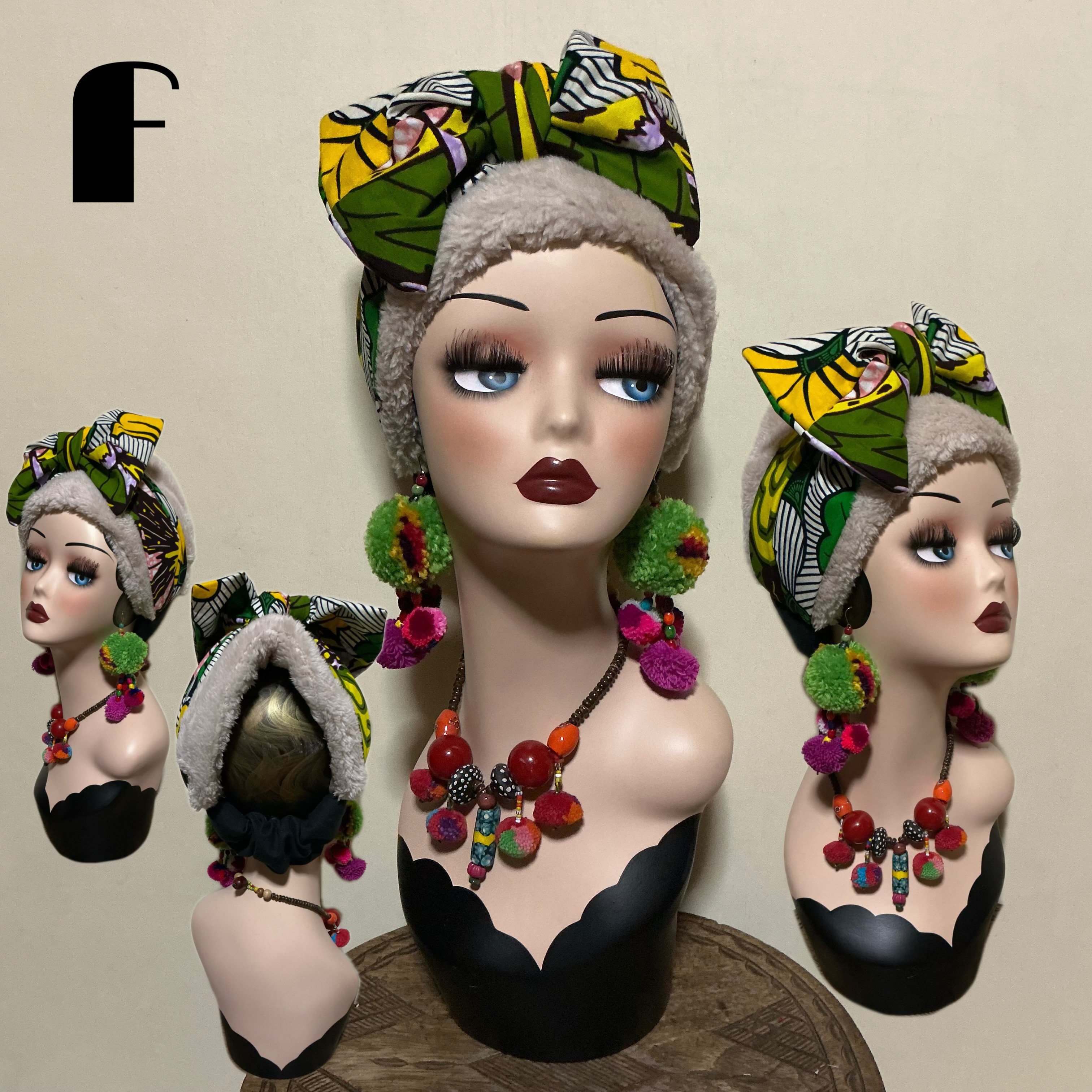 顔まわりフラット　アフリカンリボン　アレンジヘアターバン　ヘアバンド