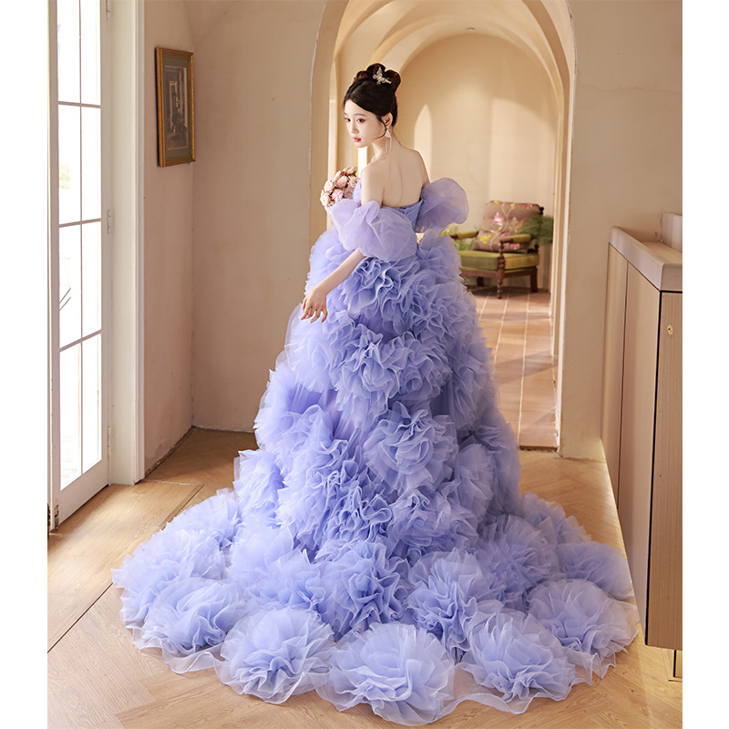 綺麗 紫 特大立体花 ふわふわ パーティードレス プリンセス 花嫁 誕生日 演奏会 二次会 前撮り 披露宴 08847