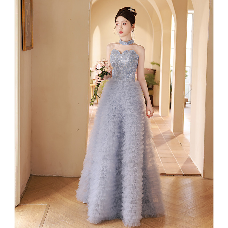 綺麗 青 ふわふわ パーティードレス プリンセス 花嫁 誕生日 二次会 前撮り 披露宴 08845