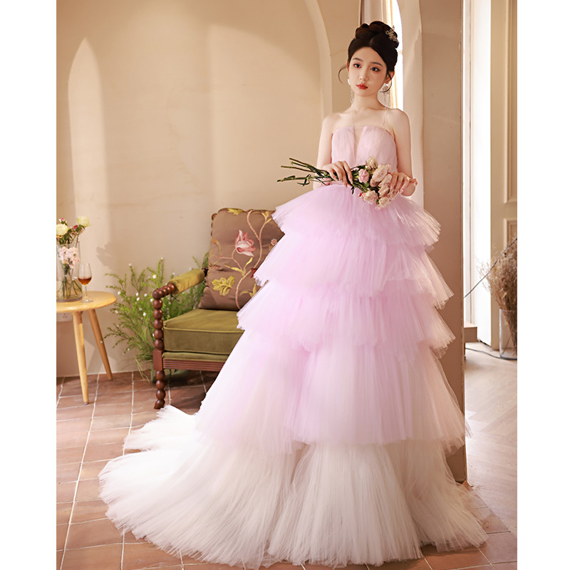綺麗 ピンク ティアードドレス プリンセス 花嫁 誕生日 成人式 演奏会 二次会 前撮り 披露宴 08844