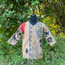 柿渋染め サルエルパンツ 綿100％ レトロ手ぬぐいリメイク