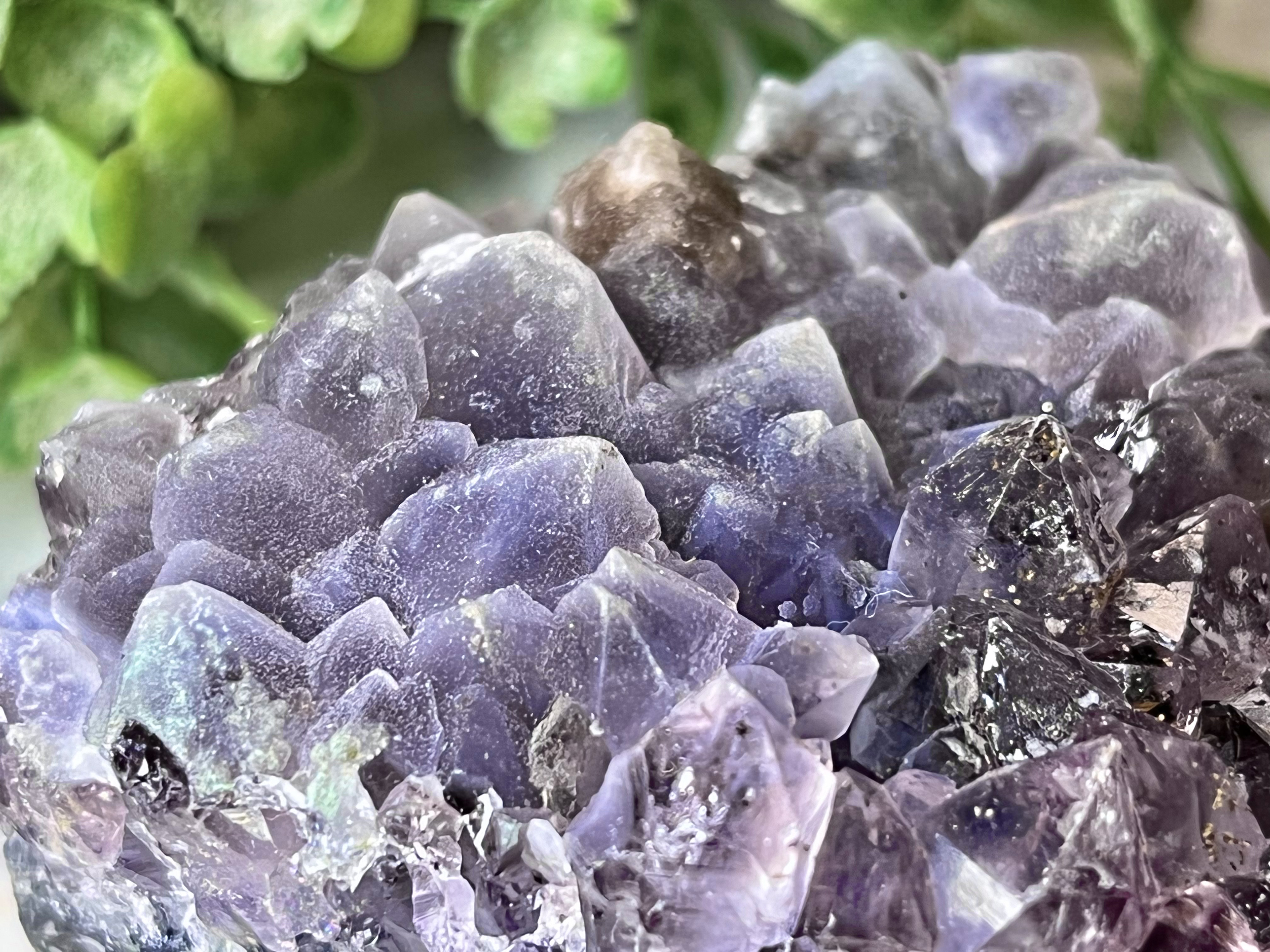 カルサイト共生　虹入り　アメジスト 紫水晶　クラスター　原石