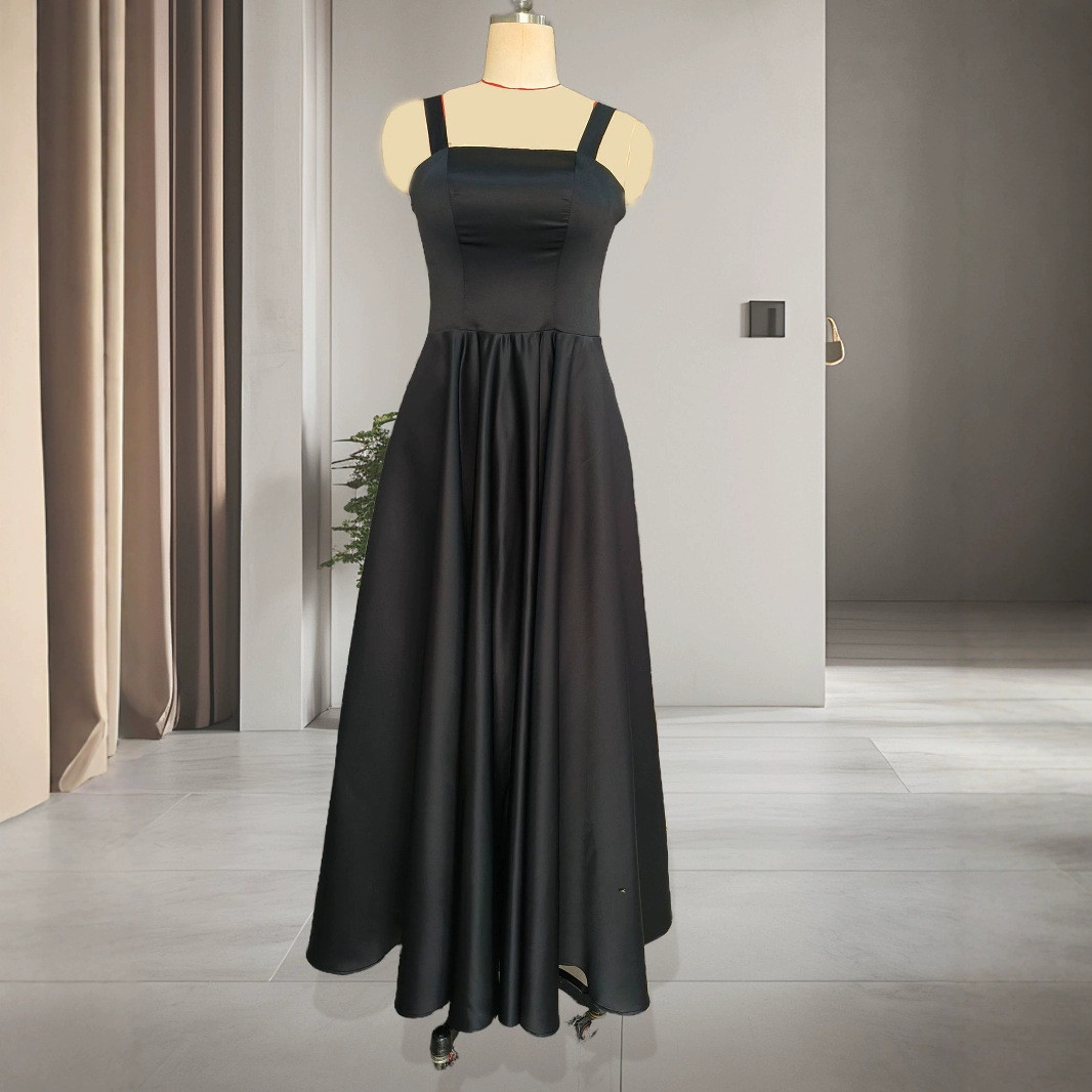 ノースリーブ 黒 パーティードレス シンプル 高級感 韓国風 誕生日 パーティー 演奏会 二次会 前撮り HL521