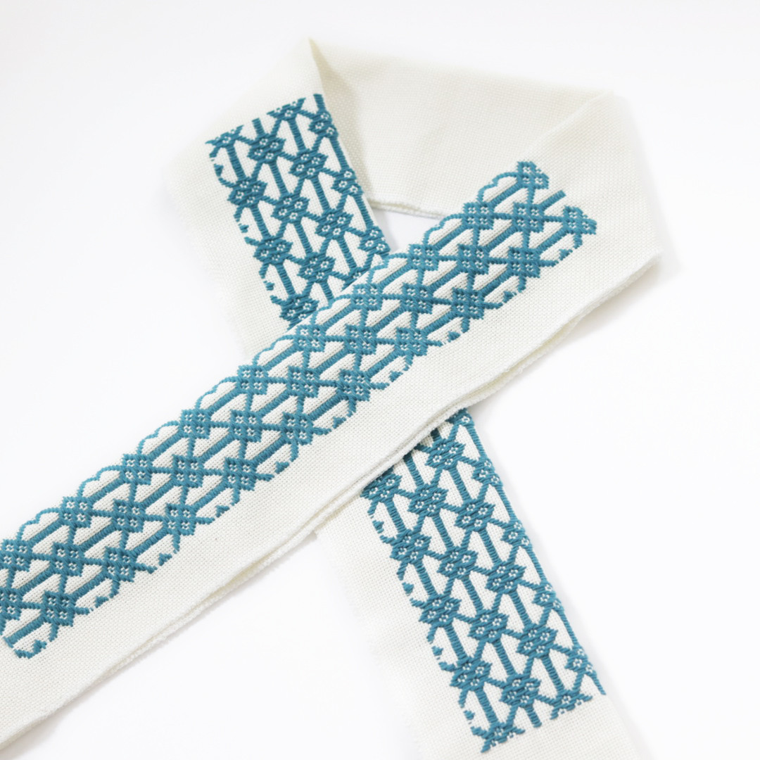 ふっくら優しいこぎん刺し半衿　浅葱色