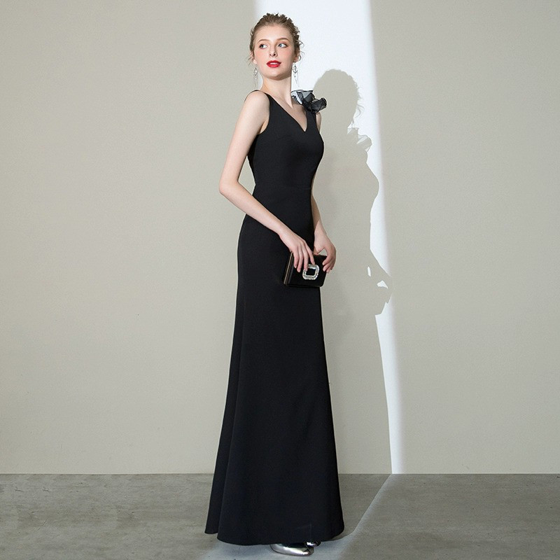 綺麗 Vネック 黒 マーメイドドレス パーティードレス シンプル 高級感 パーティー 演奏会 二次会 前撮り HL524