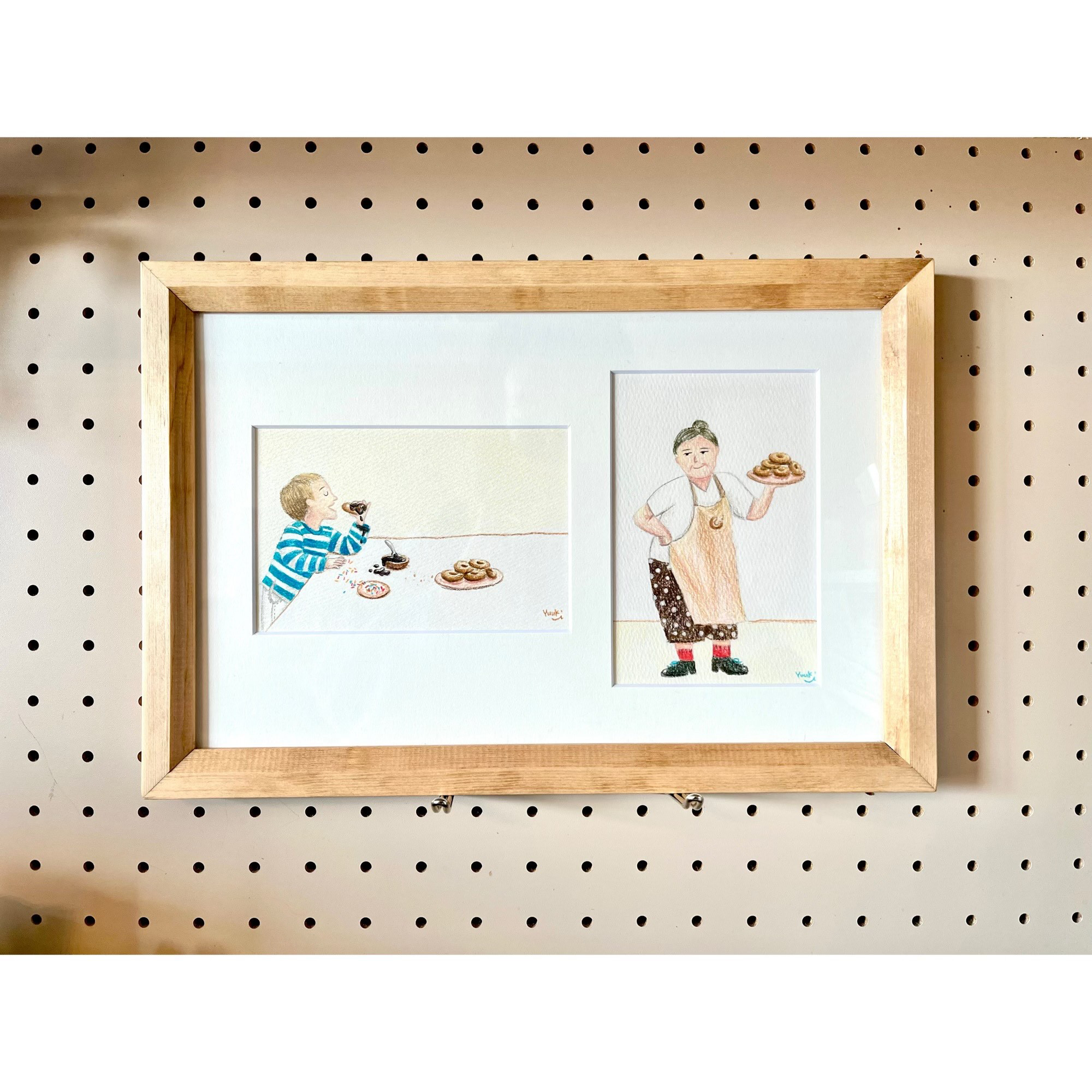 クスッと笑えるイラスト「もう味変かい⁉ 1個目からチョコソースって…。」原画　額縁付き