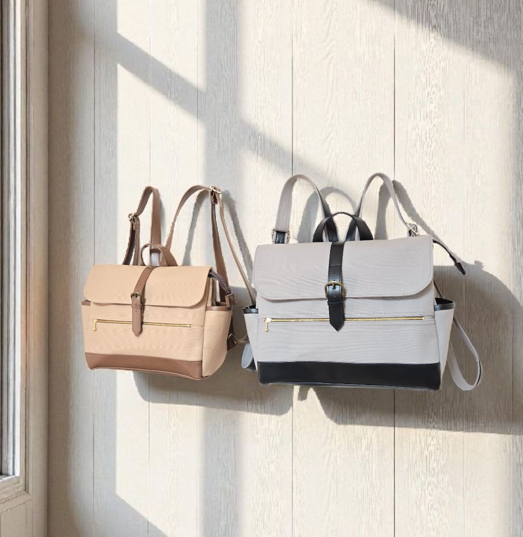 色の変更可能　カスタム対応帆布とPVCレザーのフラップリュック（横型）(ふたつき)（3way)（受注製作)