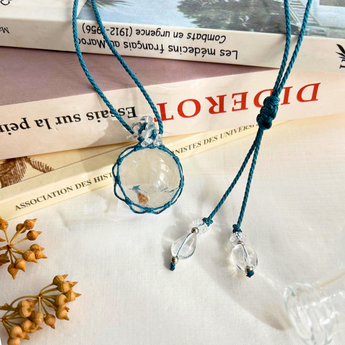 ペンダントトップ ネックレス ペンダント 天然石 丸玉 水晶   金属アレルギー対応 マクラメ編み 大人可愛い プレゼン