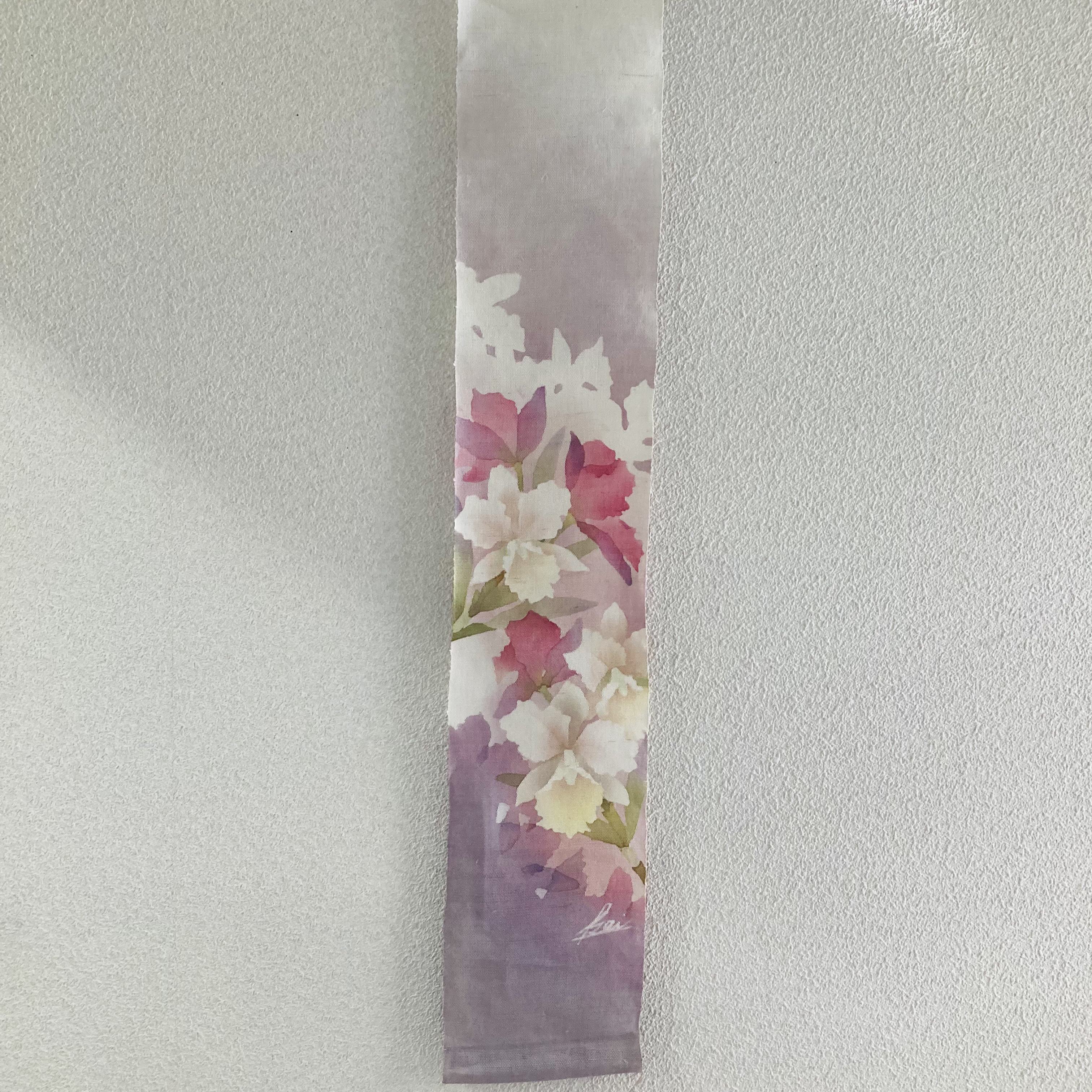 手染め　麻細タペストリー　カトレア