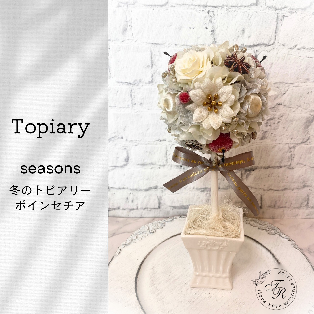 冬のインテリア・ギフトに最適♪冬のトピアリー＊ポインセチア＊