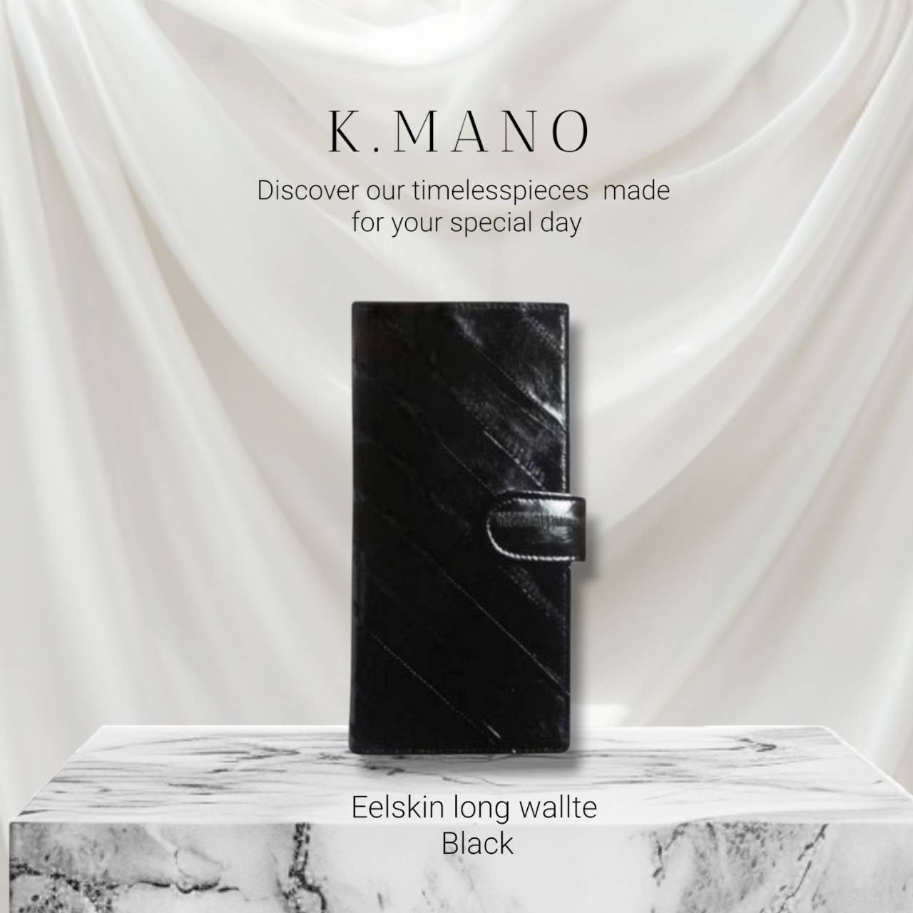 K.mano うなぎの本革 高級イールスキン ベルト付き長財布/ロングウォレット うなぎの革 お財布 男女兼用　パープル