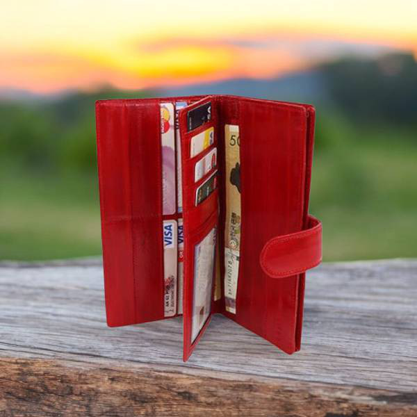 K.mano うなぎの本革 高級イールスキン ベルト付き長財布/ロングウォレット うなぎの革 お財布 男女兼用　パープル