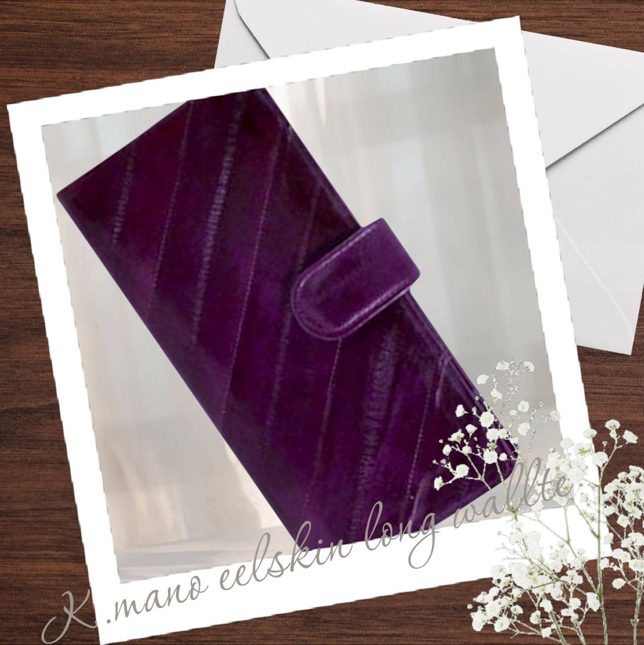 K.mano うなぎの本革 高級イールスキン ベルト付き長財布/ロングウォレット うなぎの革 お財布 男女兼用　パープル