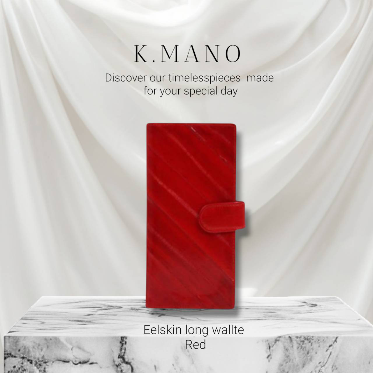 K.mano うなぎの本革 高級イールスキン ベルト付き長財布/ロングウォレット うなぎの革 お財布 男女兼用　パープル