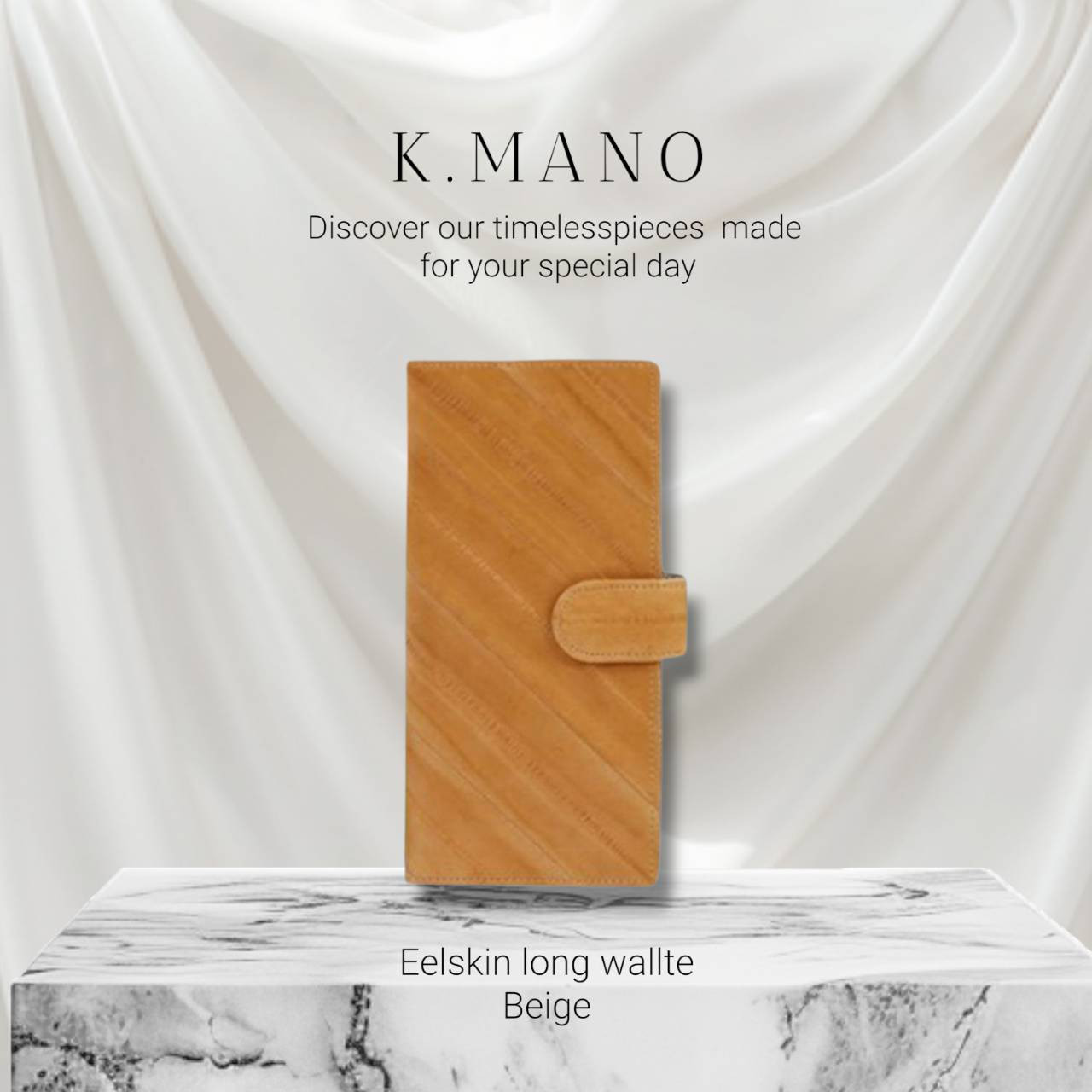 K.mano うなぎの本革 高級イールスキン ベルト付き長財布/ロングウォレット うなぎの革 お財布 男女兼用　パープル