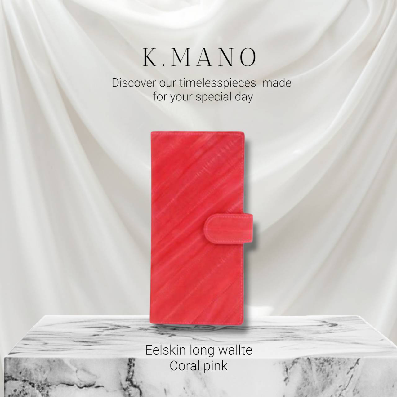 K.mano うなぎの本革 高級イールスキン ベルト付き長財布/ロングウォレット うなぎの革 お財布 男女兼用　パープル