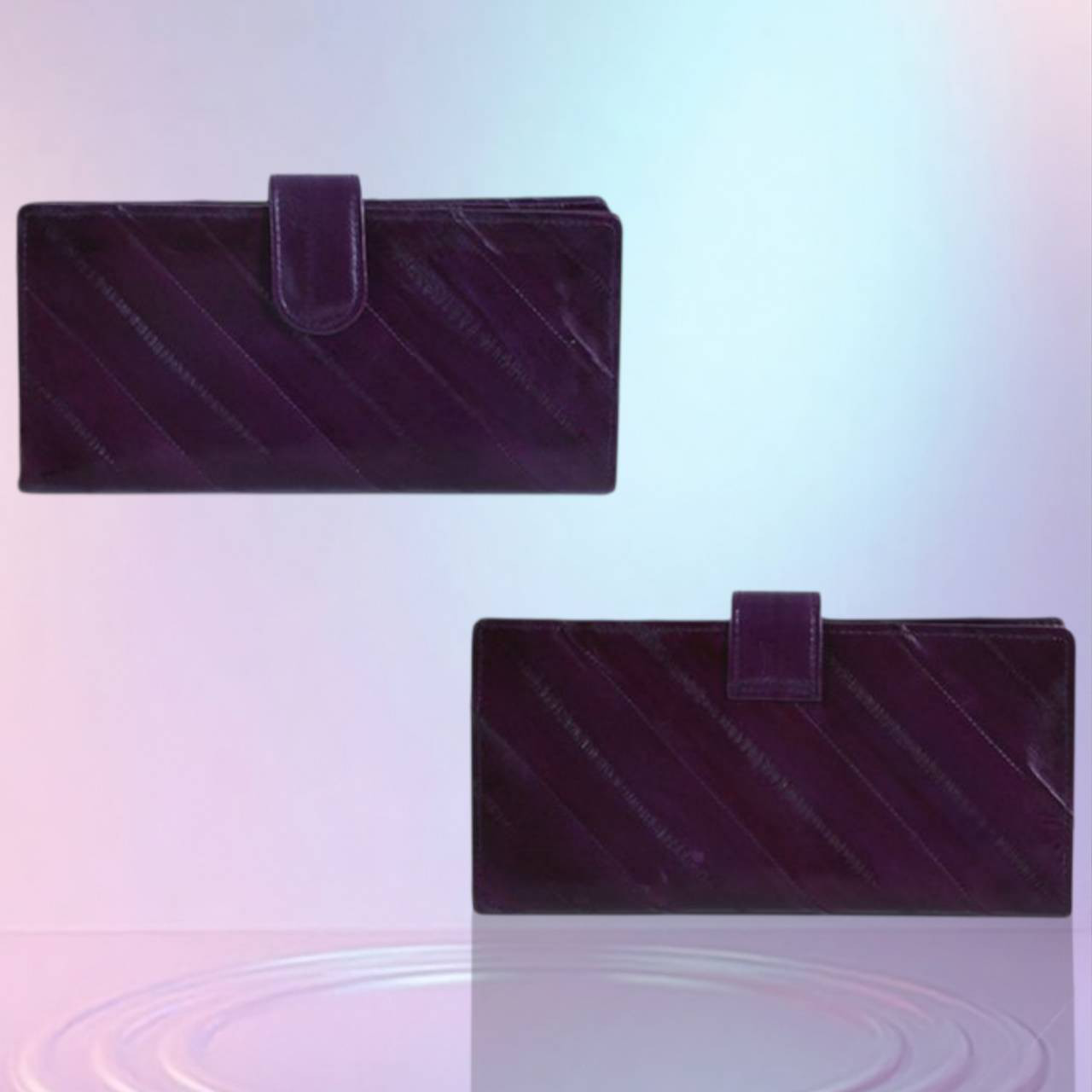 K.mano うなぎの本革 高級イールスキン ベルト付き長財布/ロングウォレット うなぎの革 お財布 男女兼用　パープル