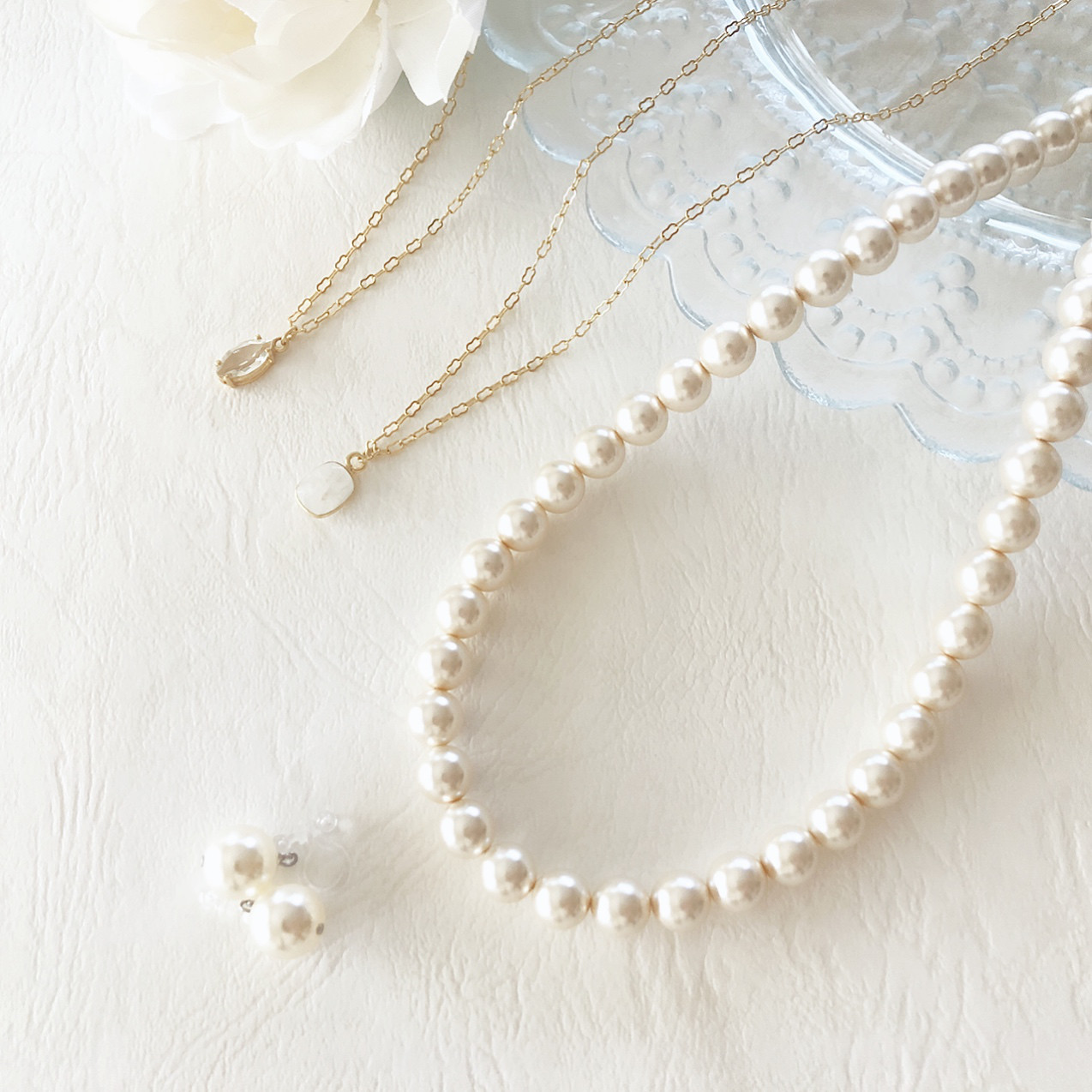 最後の一つ選べる天然石つきカラー、留め具、ネックレスの長さ選べます＊普段使いしやすいパール福袋