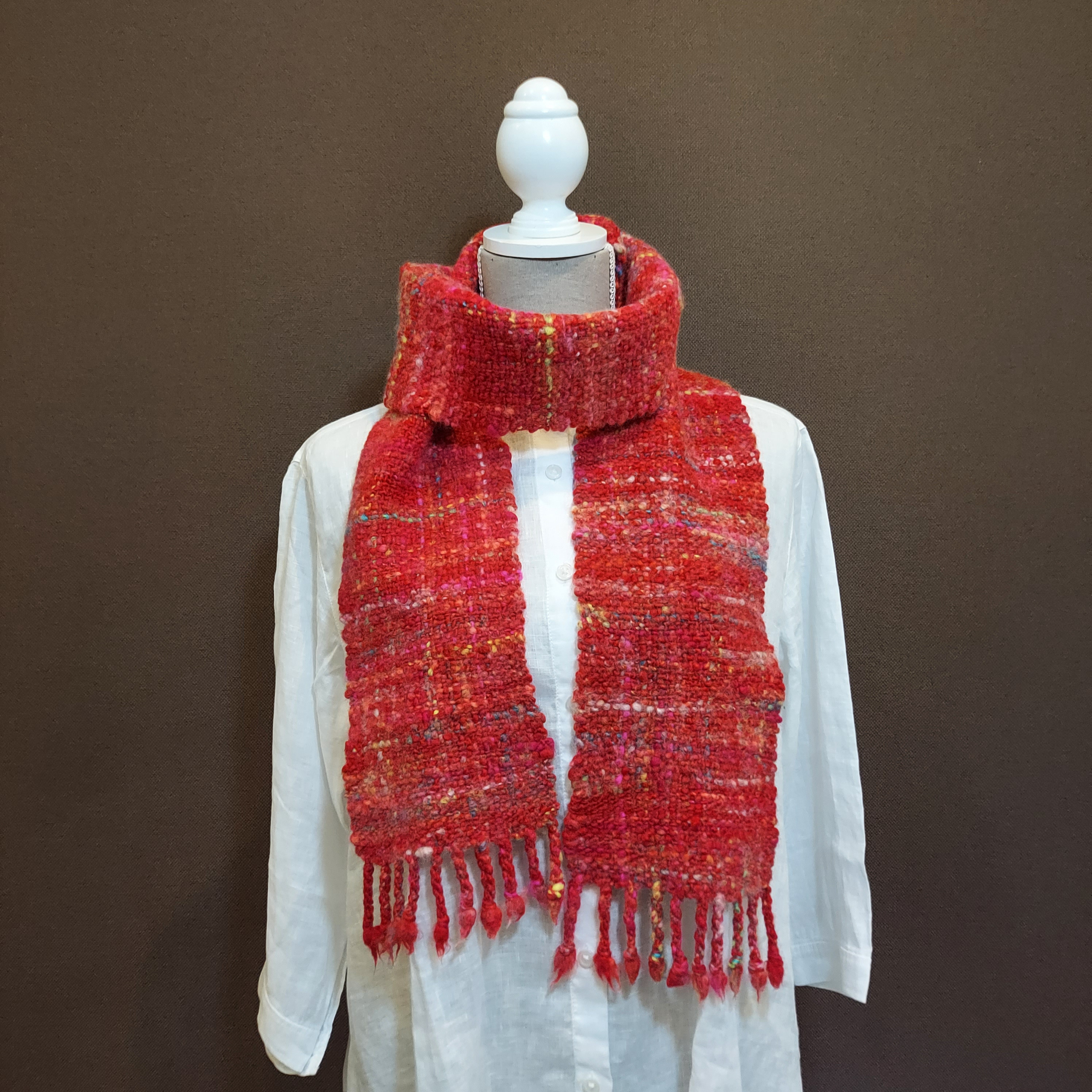 手紡ぎ手織り　しっかりほっこり温かいマフラー　作品25077