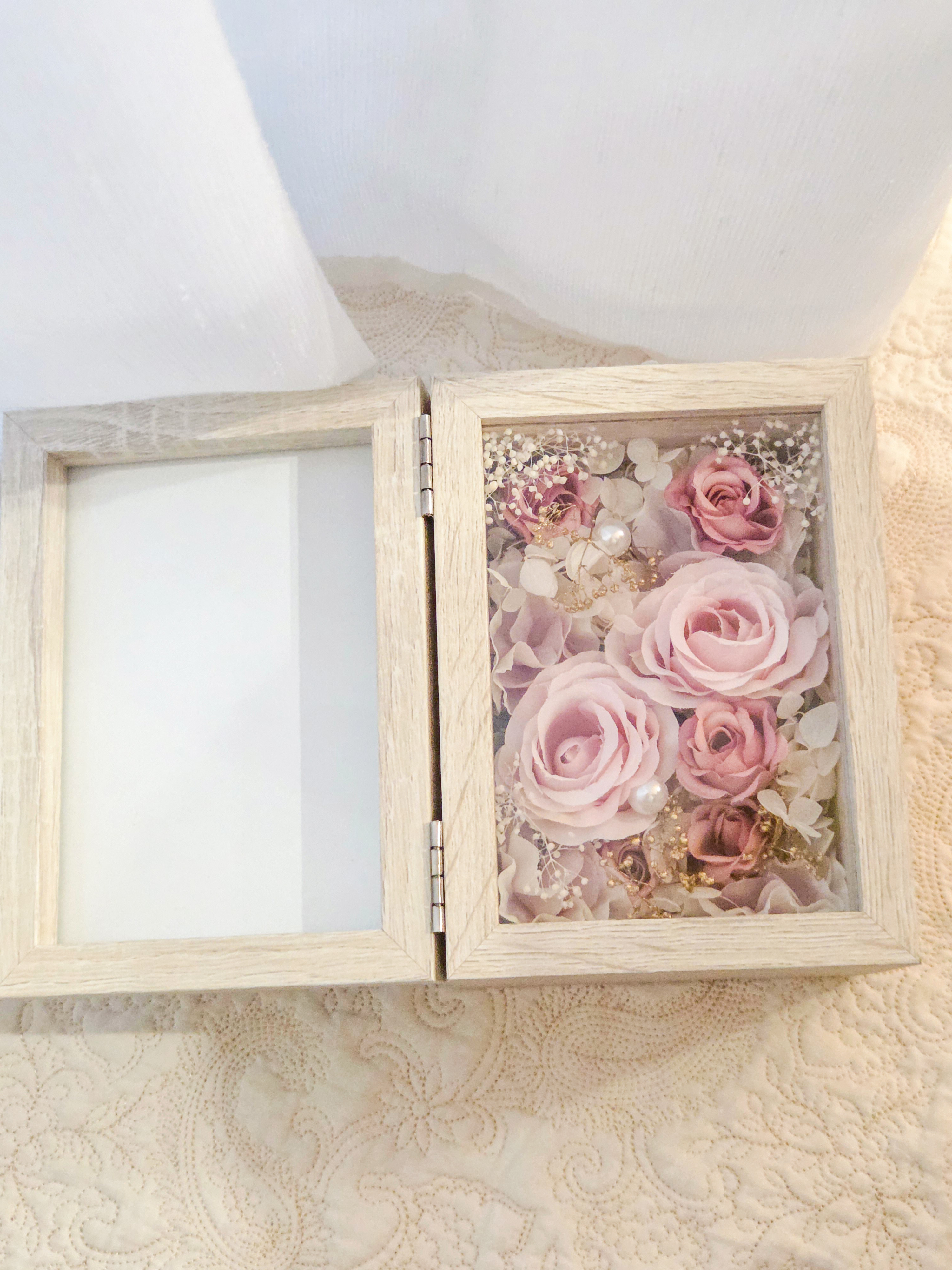 【気持ちを伝える♡】【春婚】ピンクローズのフラワーボックス　贈呈品　子育て感謝状出産祝い　命名書