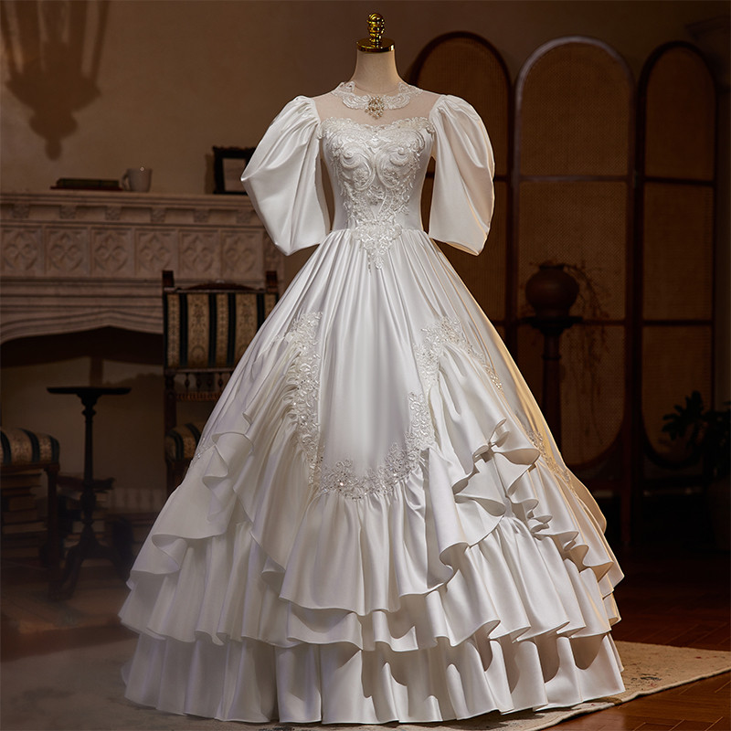 綺麗 白 サテン ふわふわ ウェディングドレス プリンセス 花嫁 成人式 演奏会 二次会 前撮り 披露宴 08838