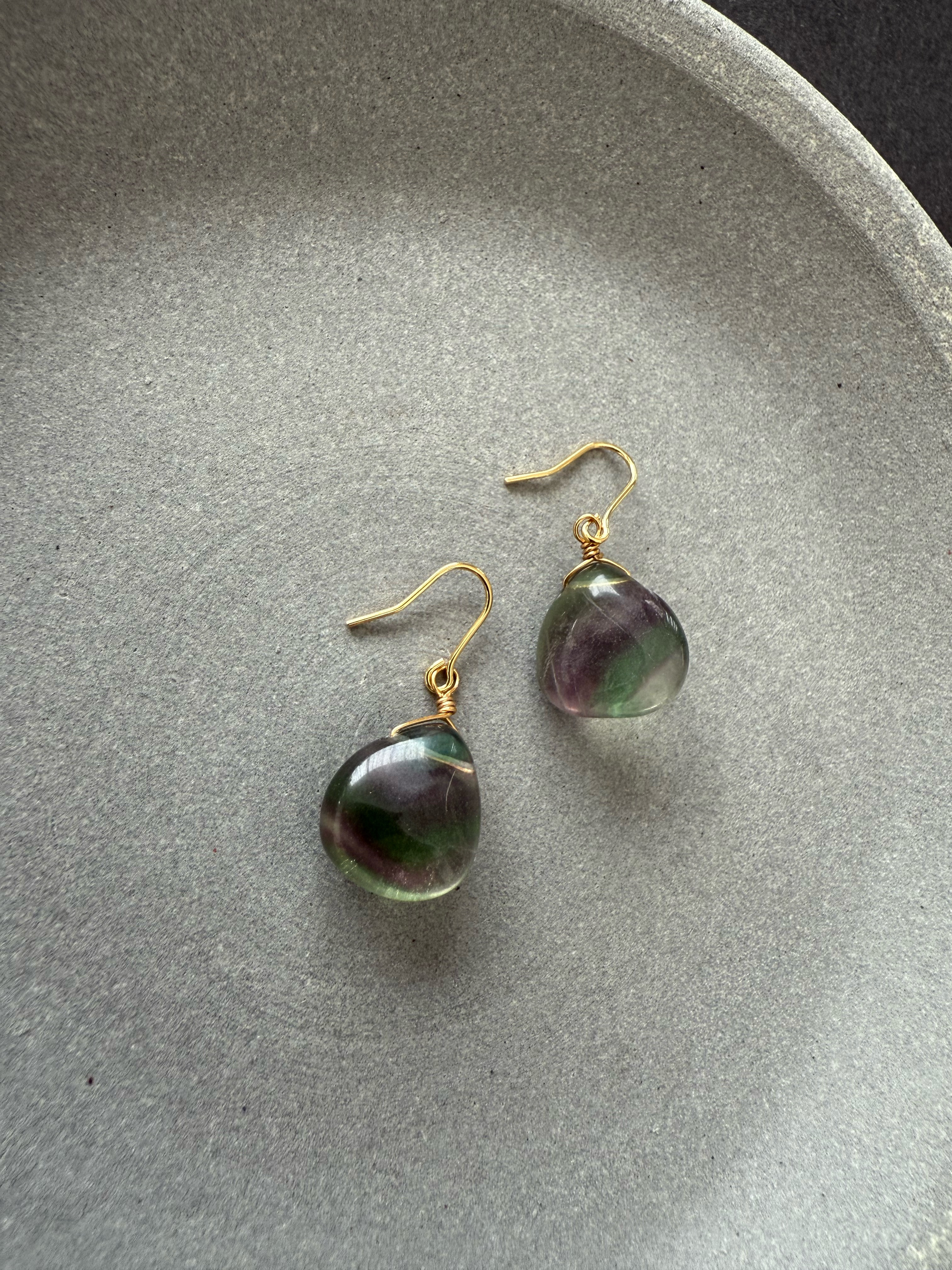 グリーンとパープルのフローライト♚ピアス/ノンホールピアス