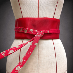 赤煌めき金刺繍 サッシュベルト リボン ウエスト 60〜90cm  着物リメイクリボン  J71106 8枚目の画像