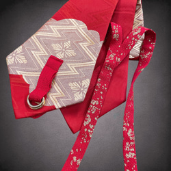 赤煌めき金刺繍 サッシュベルト リボン ウエスト 60〜90cm  着物リメイクリボン  J71106 10枚目の画像