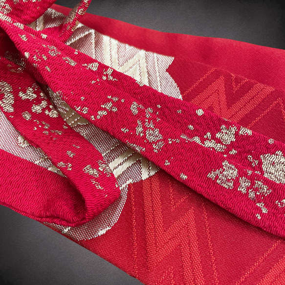 赤煌めき金刺繍 サッシュベルト リボン ウエスト 60〜90cm  着物リメイクリボン  J71106 6枚目の画像