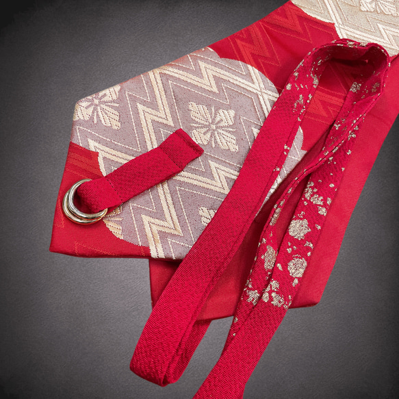 赤煌めき金刺繍 サッシュベルト リボン ウエスト 60〜90cm  着物リメイクリボン  J71106 4枚目の画像