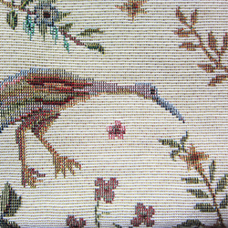 オランダ生地　空を飛べない鳥ミューかヤンバルクイナと小鳥田園風景のポーチ（L)　通帳入れ　コスメいれ　カード入れ　薬入れ 2枚目の画像