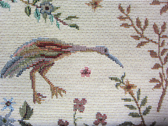 オランダ生地　空を飛べない鳥ミューかヤンバルクイナと小鳥田園風景のポーチ（L)　通帳入れ　コスメいれ　カード入れ　薬入れ 2枚目の画像