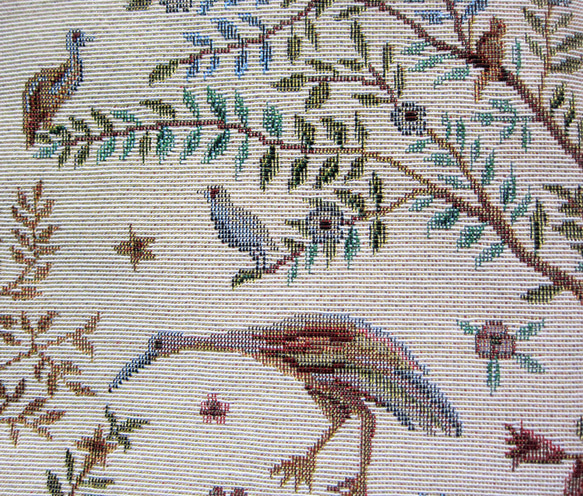 オランダ生地　空を飛べない鳥ミューかヤンバルクイナと小鳥田園風景のポーチ（L)　通帳入れ　コスメいれ　カード入れ　薬入れ 4枚目の画像