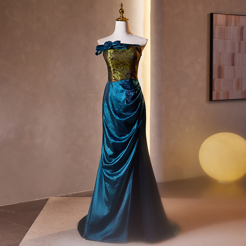 高級感 青 花 マーメイドドレス パーティードレス 優雅 花嫁 演奏会 二次会 前撮り 披露宴 08831