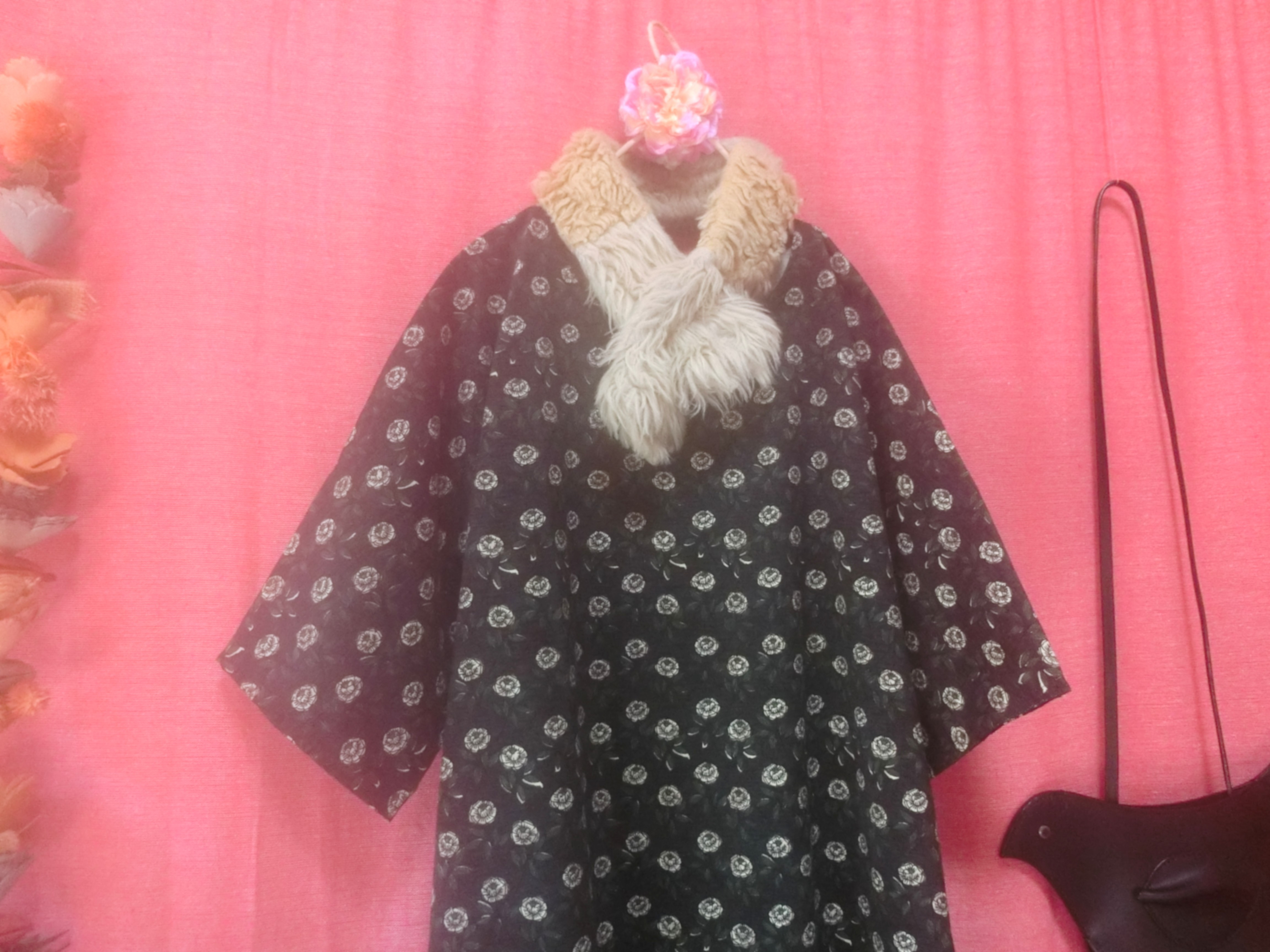 【起毛・重ね着】北欧ガーデン ゆったりワンピース  black