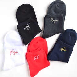 【2025新作】ミニ丈レディース 名入れ刺繍ソックス【ホワイト】靴下 母の日 記念日 誕生日 クリスマス 9枚目の画像