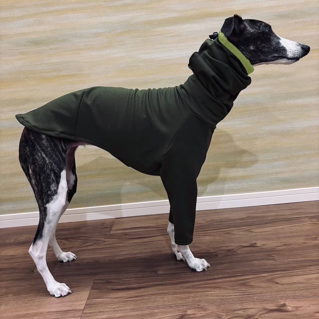 【受注制作】耳まで隠れるハイネックTシャツ（絞りあり）（カーキグリーン）